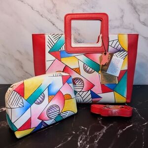 Sukriti Hand Painted Leather Purse With Matching Cosmetic Bag